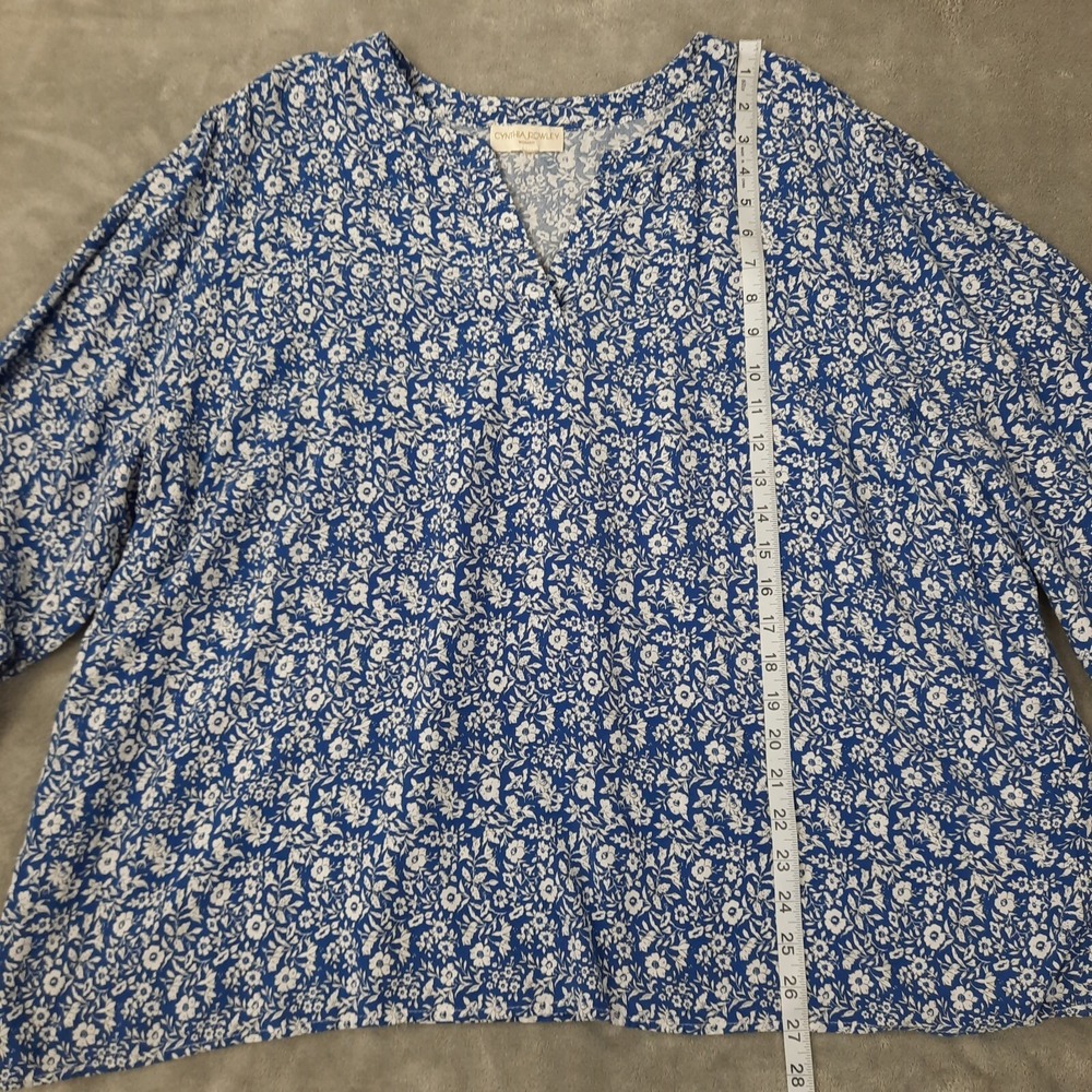 Cynthia Rowley Top Womens 2X Blue White Floral Popover Peasant Coastal Cottage - Picture 13 of 14